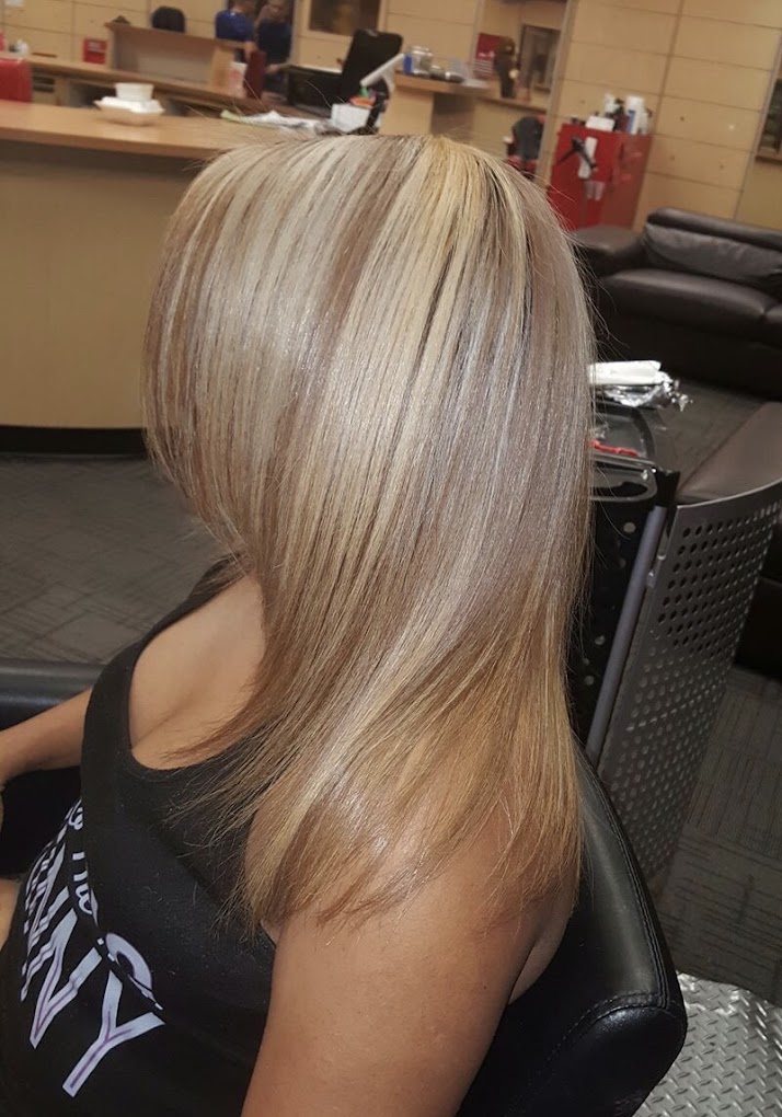 Silky blonde highlighted hair